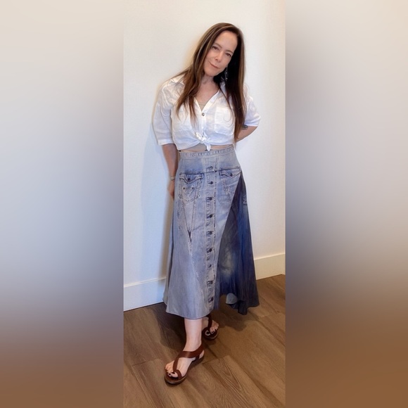 COLOVOS Blue Silk Printed Skirt - Picture 12 of 14